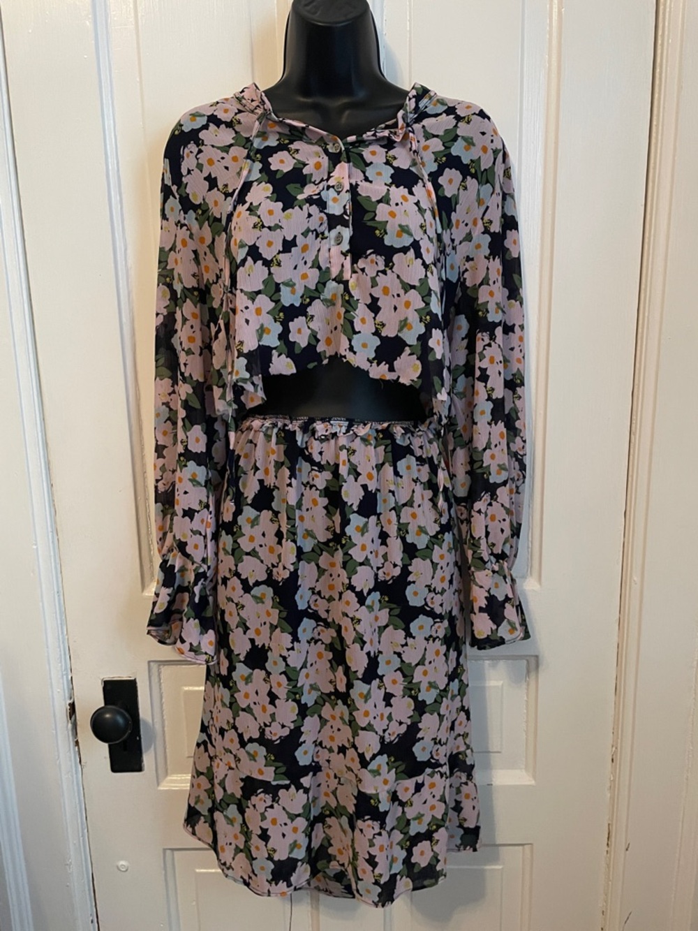 Floral Two-Piece Crop Top and Skirt Set